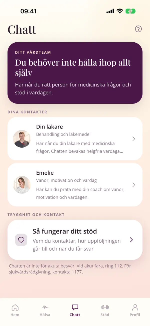 Chatt med läkare och coach i Ella-appen
